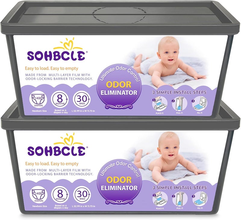 SOHBCLE Refills Compatible with Genie Easy Roll Signature Diaper Pail and Platinum Diaper Pail, Upgraded 60 Bags Hold up to 2800 Newborn Diapers, Extra Thickness Powerful Odor Control, Plant Scented - Image 1